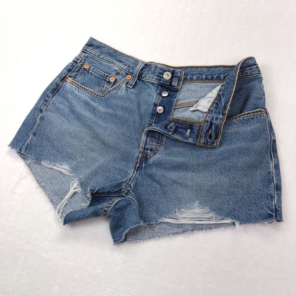 Levis 501 Cut Off Shorts Womens 30 RARE Big Stitch Button Fly Embroidered